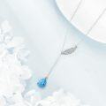 wholesale 925 Sterling Silver Turquoise Stone Feather Pendant Lariat Necklace for Women-0-3