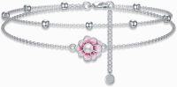 wholesale 925 Sterling Silver Nature Style Bracelet for Women - Adjustable Daisy Charm Link Anklet -Pink flower