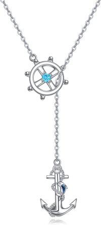 wholesale 925 Sterling Silver Anchor & Ship Wheel Lariat Necklace Gift for Music Lovers-Anchor & Ship Wheel