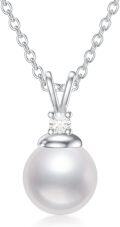 wholesale 925 Sterling Silver Round Freshwater Pearl and Cubic Zirconia Pendant Necklace for Women-0-0