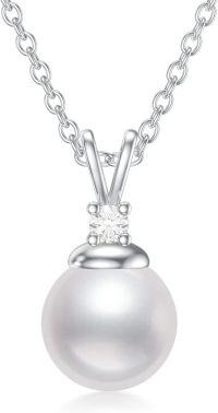 wholesale 925 Sterling Silver Round Freshwater Pearl and Cubic Zirconia Pendant Necklace for Women-style2