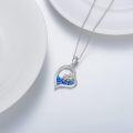 wholesale 925 Sterling Silver Blue Enamel Palm Tree Ocean Wave Heart Pendant Necklace for Women-0-3