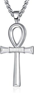 wholesale 925 Sterling Silver Ankh Pendant Necklaces for Men with 24+2mm Rolo Chain - Egyptian Cross Charm s-0-0