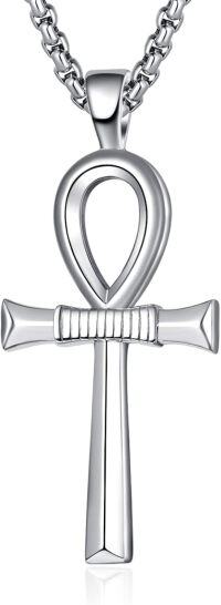 wholesale 925 Sterling Silver Ankh Pendant Necklaces for Men with 24+2mm Rolo Chain - Egyptian Cross Charm s-Silver