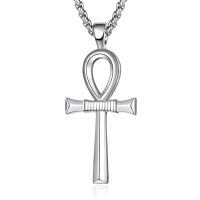 wholesale 925 Sterling Silver Egyptian Ankh Cross Pendant Necklace Platinum Plated Box Chain-Silver