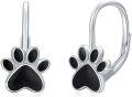 wholesale 925 Sterling Silver Black Enamel Dog Paw Print Leverback Drop Earrings for Women and Girls-0-0
