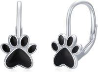 wholesale 925 Sterling Silver Black Enamel Dog Paw Print Leverback Drop Earrings for Women and Girls-B-Paw Earrings