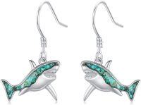 wholesale 925 Sterling Silver Turquoise Shark Dangle Drop Earring for Women Beach Jewelry-Shark