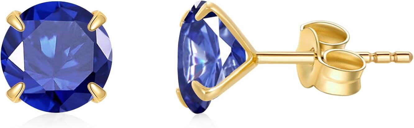 14K Yellow Gold Simulated Diamond Stud Earrings-9-September-Blue Sapphire