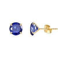 wholesale 14K Yellow Gold Simulated Diamond Stud Earrings-9-September-Blue Sapphire