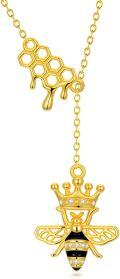 wholesale 925 Sterling Silver Gold-Plated Queen Bee Necklace with Crown & Beehive Pendant - 18\ Chain, Fashion Jewelry Gift for Women-0-0