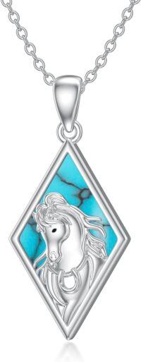 wholesale 925 Sterling Silver Horse Pendant Turquoise Stone Necklace for Women Girls Gifts Mothers Day Birthdays Christmas-17-Horse Turquoise Necklace