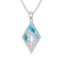 wholesale 925 Sterling Silver Horse Pendant Necklace-17-Horse Turquoise Necklace