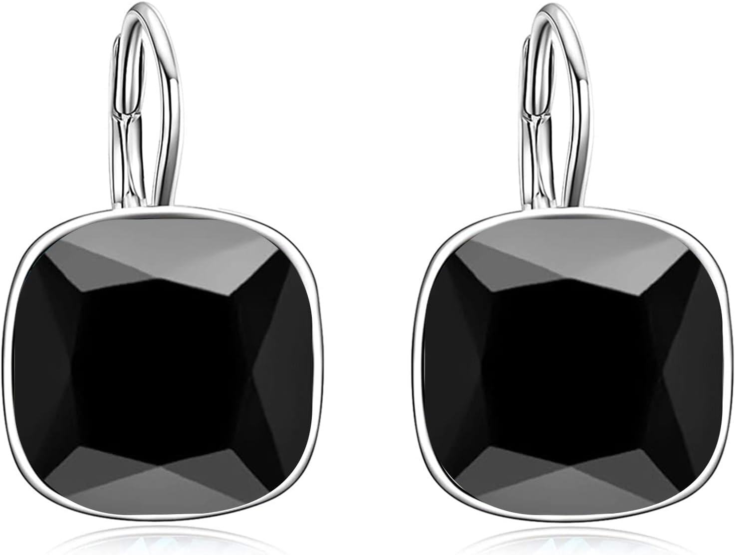 Sterling Silver Austrian Crystal Hypoallergenic Leverback Earrings Women s Gift-Black