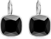wholesale Sterling Silver Austrian Crystal Hypoallergenic Leverback Earrings Women s Gift-Black