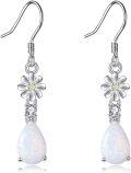wholesale 925 Sterling Silver White Fire Opal Flower Drop Earrings Gift for Her-0-0