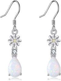wholesale 925 Sterling Silver White Fire Opal Flower Drop Earrings Gift for Her-Silver
