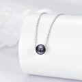 wholesale 925 Sterling Silver Round Black Pearl Pendant Necklace Platinum Plated Chain For Women-0-2