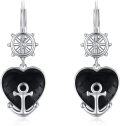 wholesale 925 Sterling Silver Black Heart Anchor Drop Earrings for Women Girls-0-0