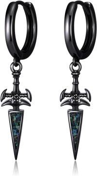 wholesale 925 Sterling Silver Black Cross Feather Sword Spike Star of David Dangle Earrings with Turquoise Malachite and Abalone Punks Gothic Gifts-Sword-Abalone