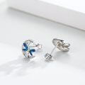 wholesale 925 Sterling Silver Crescent Moon Dragonfly Stud Earrings Wholesale With Blue Enamel Wings-0-2
