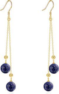 wholesale  Solid Gold 14K Freshwater Pearl Threader Tassel Dangle Earrings ( chars)-blue