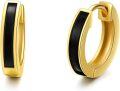 wholesale 14K Gold Black Onyx Inlay Small Hoop Earrings (Huggies) - 3/8 Diameter-0-0