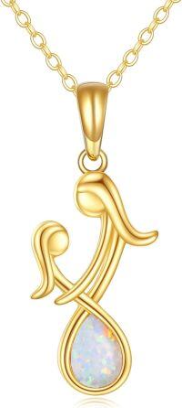 wholesale 14K Gold Opal Teardrop Infinity Love Knot Pendant Necklace for Women Mom Wife Granddaughter Gift 18+2 Chain-02-White Opal Yellow Gold
