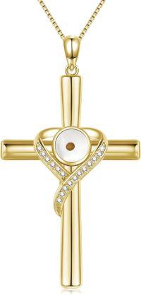 wholesale 925 Sterling Silver Cross with Heart and Cubic Zirconia Accents Pendant Necklace Christian -B02 - Mustard Seed Cross (Gold)