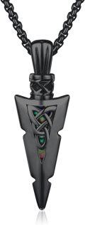wholesale 925 Sterling Silver Black Plated Arrowhead Pendant with Rainbow Opal Inlay Norse Viking Jewelry for Men & Women -0-0