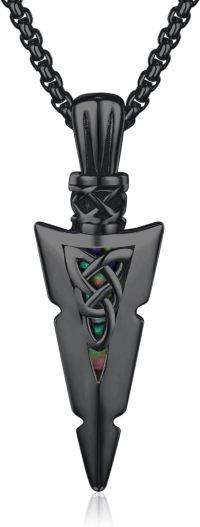 wholesale 925 Sterling Silver Black Plated Arrowhead Pendant with Rainbow Opal Inlay Norse Viking Jewelry for Men & Women -C-Black
