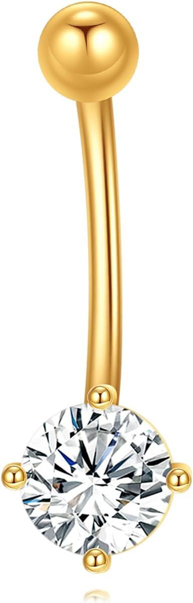  14K Gold Cubic Zirconia Hypoallergenic Belly Button Rings for Women -Cubic Zirconia