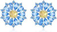 wholesale 925 Sterling Silver Blue and Yellow Daisy Flower Stud Earrings for Women-Style1