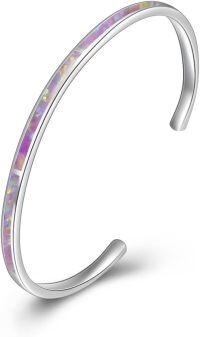 wholesale 925 Sterling Silver Opal Cuff Bangle Bracelet Hypoallergenic Gift for Women-Pink Opal Bracelet