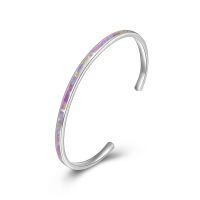 wholesale 925 Sterling Silver Opal Cuff Bangle Bracelet Hypoallergenic Gift for Women-Pink Opal Bracelet