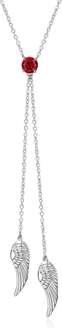 wholesale Sterling Silver Zirconia Angel Wing Necklace with Birthstone for Women-January