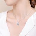 wholesale 925 Sterling Silver White Gold Plated Blue Enamel Hummingbird Flower Pendant Necklace-0-1