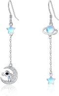 wholesale 925 Sterling Silver Moon & Stars Drop Earrings for Women - Celestial Hooks with Blue Opal Planet Charm-0-0