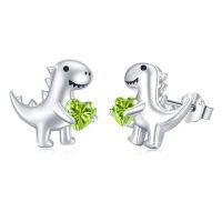 wholesale 925 Sterling Silver Dinosaur Stud Earrings Wholesale With Red Heart-L-Dec