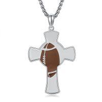 wholesale 925 Sterling Silver Cross Football Design Catholic Saint Medal Pendant Necklace for Protection Gifts for Men & Women-Rugby Cross