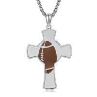 wholesale 925 Sterling Silver Cross Football Design Catholic Saint Medal Pendant Necklace for Protection Gifts for Men & Women-Rugby Cross