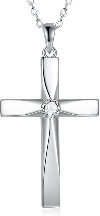wholesale 925 Sterling Silver Birthstone Origami Cross Pendant Necklace-April