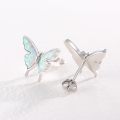 wholesale 925 Sterling Silver White Fire Opal Butterfly Stud Earrings for Sensitive Ears-0-1