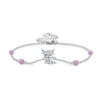 wholesale 925 Sterling Silver Birthstone Highland Cow Link Bracelet Western Jewelry Gift-10-Oct-Pink