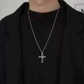 wholesale Sterling Silver Men s Black Cross Necklace with Turquoise Pendant-0-5