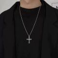 wholesale 925 Sterling Silver Mens Black Agate Cross Necklace with Brown Stone Pendants-0-5