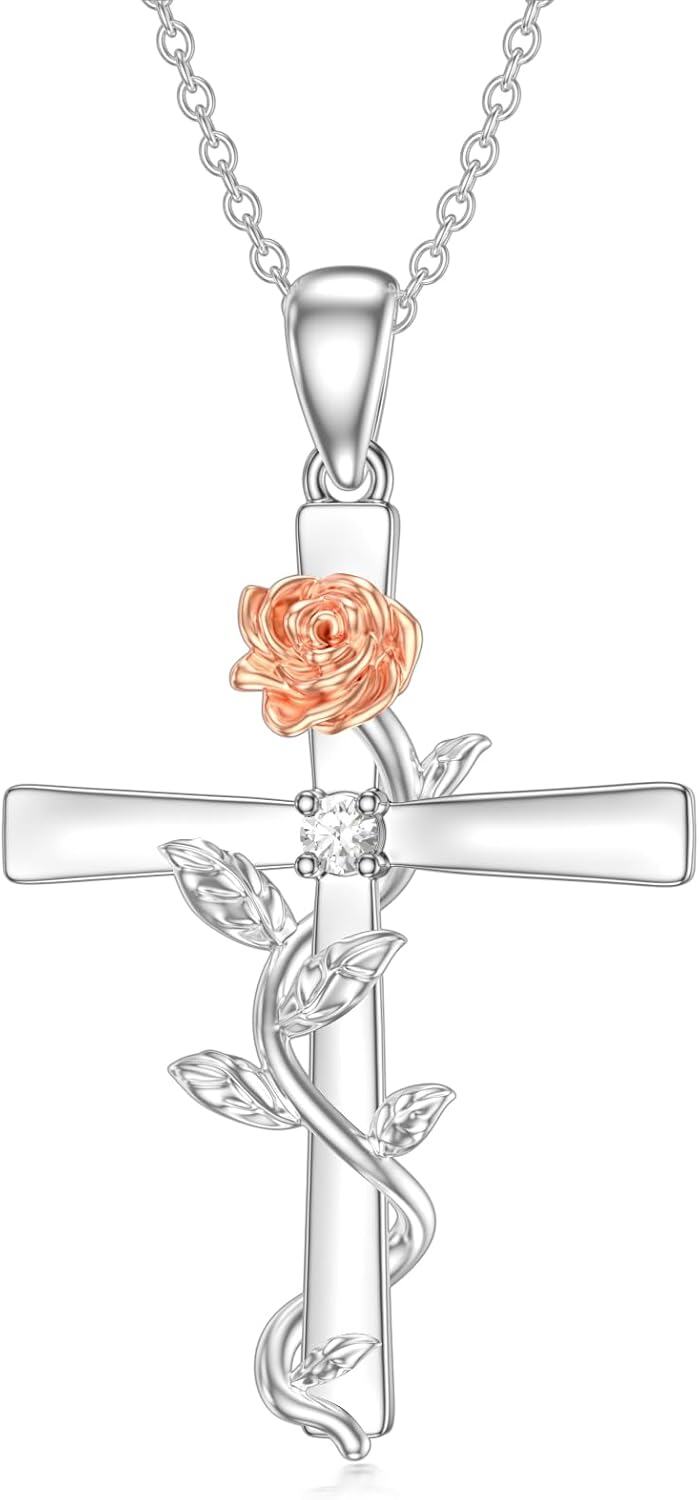 Sterling Silver Diamond Cross Necklace for Women-Type 9