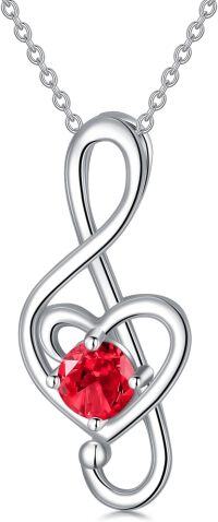 wholesale 925 Sterling Silver 12 Birthstone Music Note Necklace for Women-07-July-Ruby