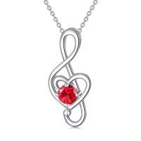 wholesale 925 Sterling Silver 12 Birthstone Music Note Necklace for Women-07-July-Ruby