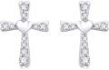 wholesale 14K White Gold  Cubic Zirconia Heart Cross Stud Earrings for Women Religious Ideas-0-0